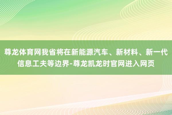 尊龙体育网我省将在新能源汽车、新材料、新一代信息工夫等边界-尊龙凯龙时官网进入网页