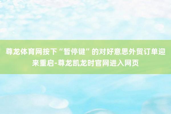 尊龙体育网按下“暂停键”的对好意思外贸订单迎来重启-尊龙凯龙时官网进入网页