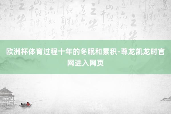 欧洲杯体育过程十年的冬眠和累积-尊龙凯龙时官网进入网页