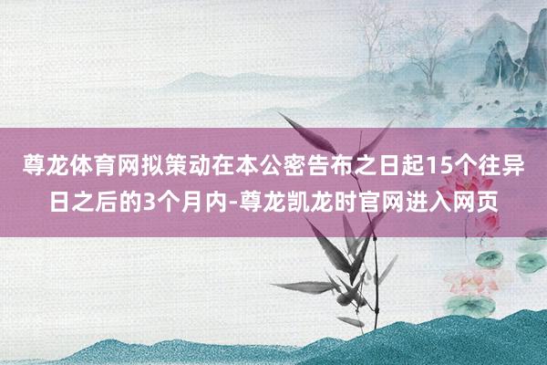 尊龙体育网拟策动在本公密告布之日起15个往异日之后的3个月内-尊龙凯龙时官网进入网页
