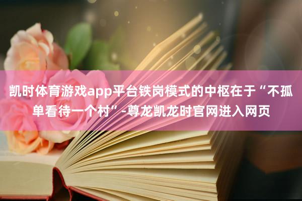 凯时体育游戏app平台铁岗模式的中枢在于“不孤单看待一个村”-尊龙凯龙时官网进入网页